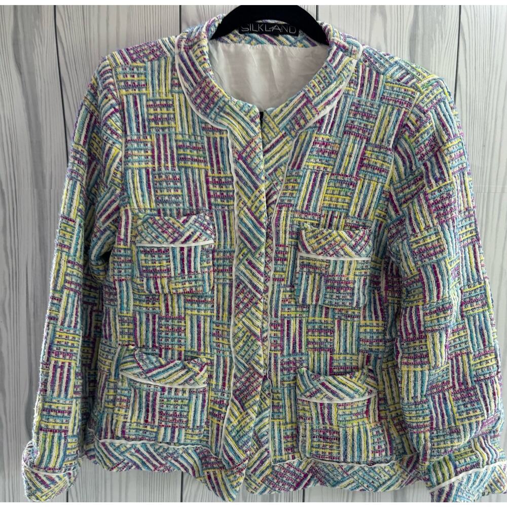 Silkland Tweed Silk Jacket Blazer Vintage Preppy  Womens Size Medium (READ) r1